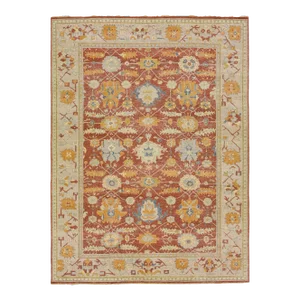 2010s Red Modern Indian Tabriz Handmade Floral Wool Rug by Apadana