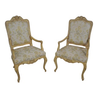 Pair Karges Vintage Paint Decorated French Armchairs For Sale