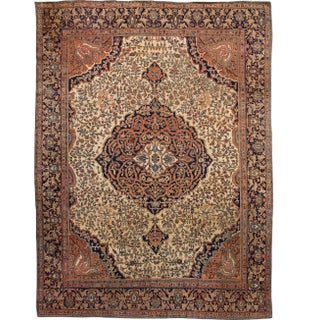 Antique Beige Sarouk Farahan Persian Handmade Wool Rug For Sale