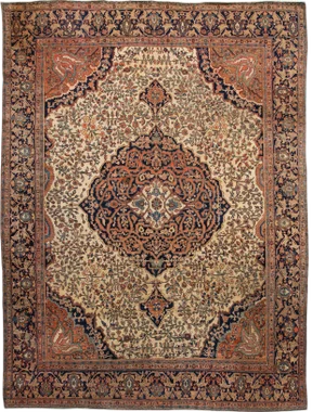 Antique Beige Sarouk Farahan Persian Handmade Wool Rug