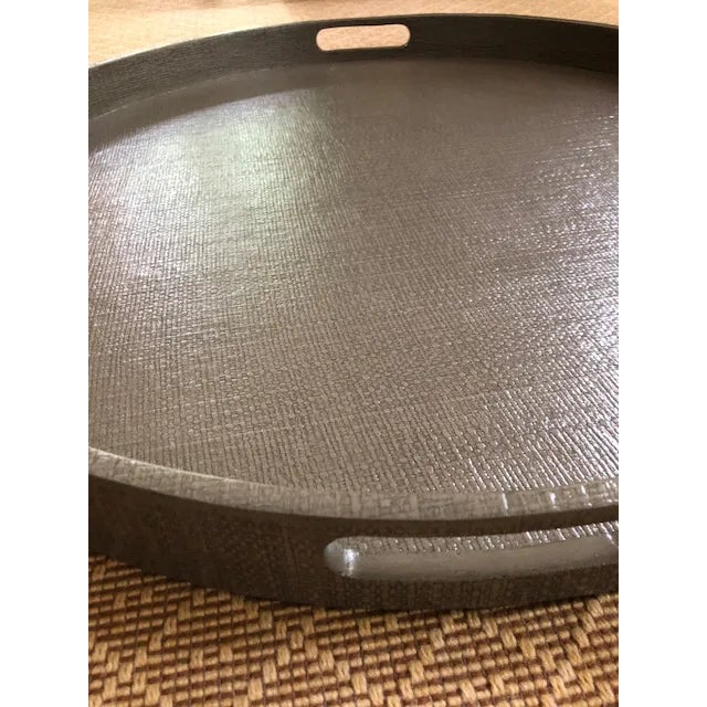 The linen wrapped and lacquered tray is perfect to use on an ottoman, coffee table or bar as a serving piece or for...