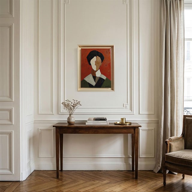 Brick Red Yin Yang, Contemporary Geometric Portrait Oil Painting, Framed by Sophie Dumont For Sale - Image 8 of 8