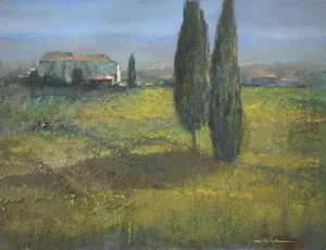 Katarzyna Zwolinska, Italian Landscape, Mixed Media Painting, 2018