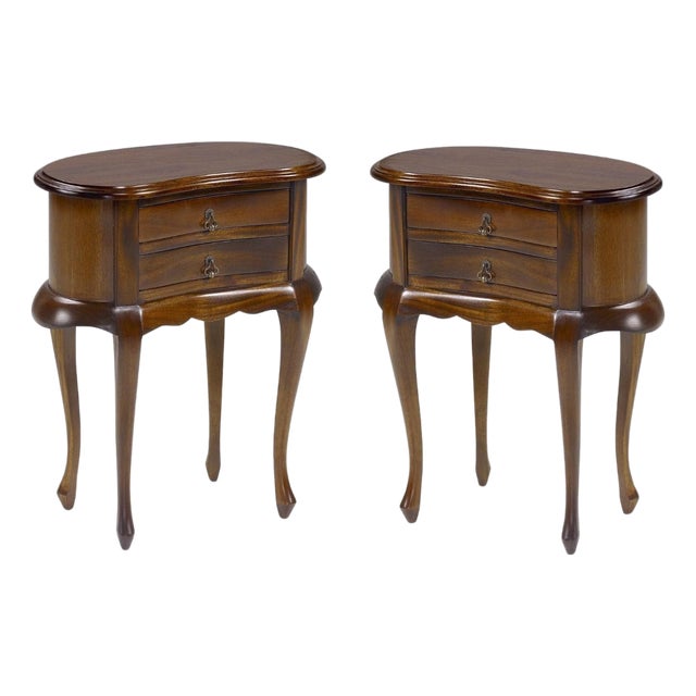 20th Century Pair of Mahogany Nightstands with Kidney Shape and Two Drawers For Sale