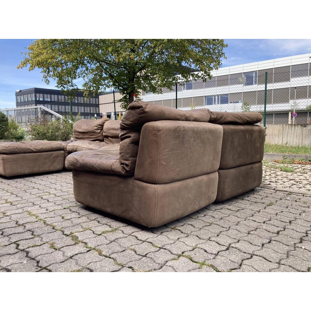 1980s Vintage Brown Leather Sofa from Rolf Benz, 1970s, Set of 6 For Sale - Image 5 of 18