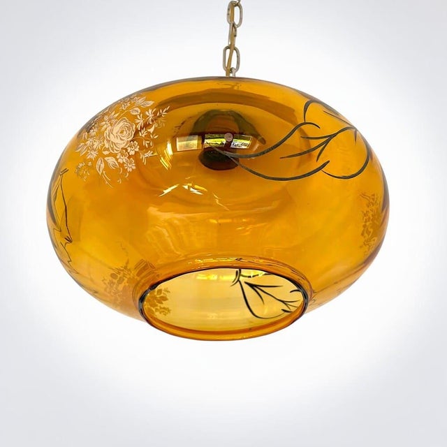 1970s Vintage Portuguese Amber Glass Romantic Hanging Light, 1970s For Sale - Image 5 of 13