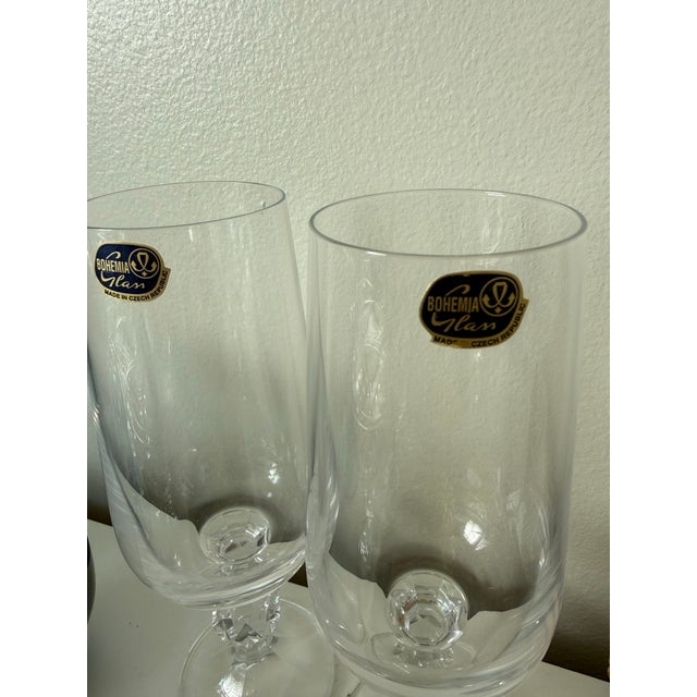 Late 20th Century Bohemia Czech Lead Crystal Wine Ice Tea Beer Goblets Pair Faceted Stem Heavy Clear Glass - a Pair For Sale - Image 11 of 12