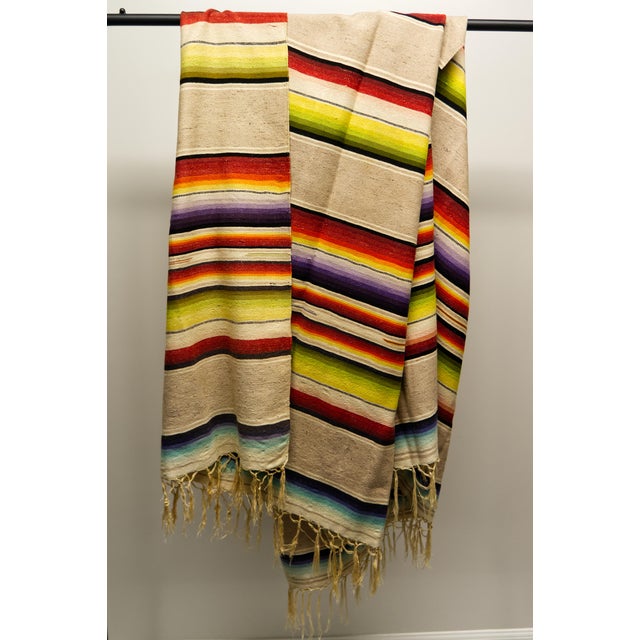 Mexican Mid Twentieth Century Southwest Style Hand Loomed Wool Sarape Blanket 77" For Sale - Image 3 of 6