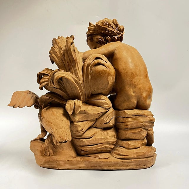 Brown French 19 Century Putto with Swan Terracotta Sculpture in Manner of Clodion For Sale - Image 8 of 11