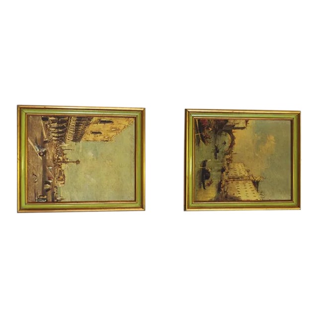 Canvas Landscape Representation of Venice, 1960s, Set of 2 For Sale