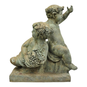 French Neoclassical Style Verdigris Bronze Large Bacchus Cherubs Putti Sculpture