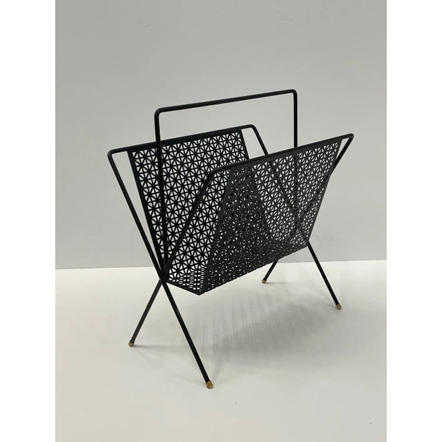 Mid-Century Modern Black Iron Magazine Rack For Sale In Philadelphia - Image 6 of 9