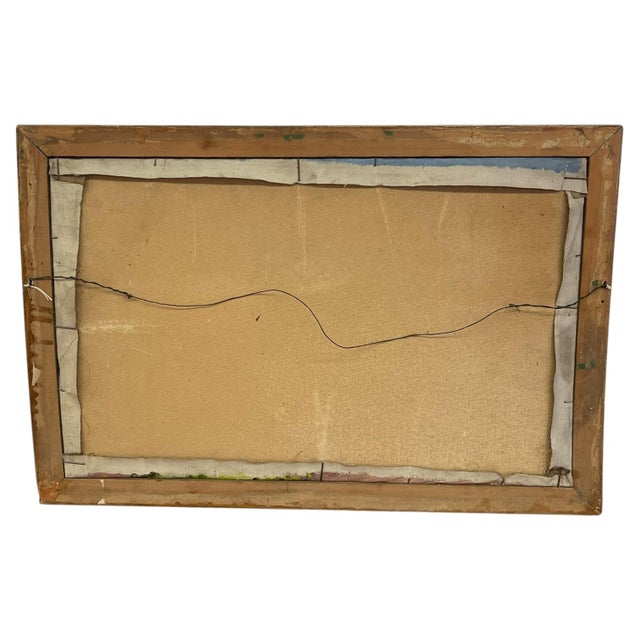 Wood Vintage Coastal Landscape Painting in Impressionist Style, Framed Seascape With Sailboat - Unknown Artist For Sale - Image 7 of 10