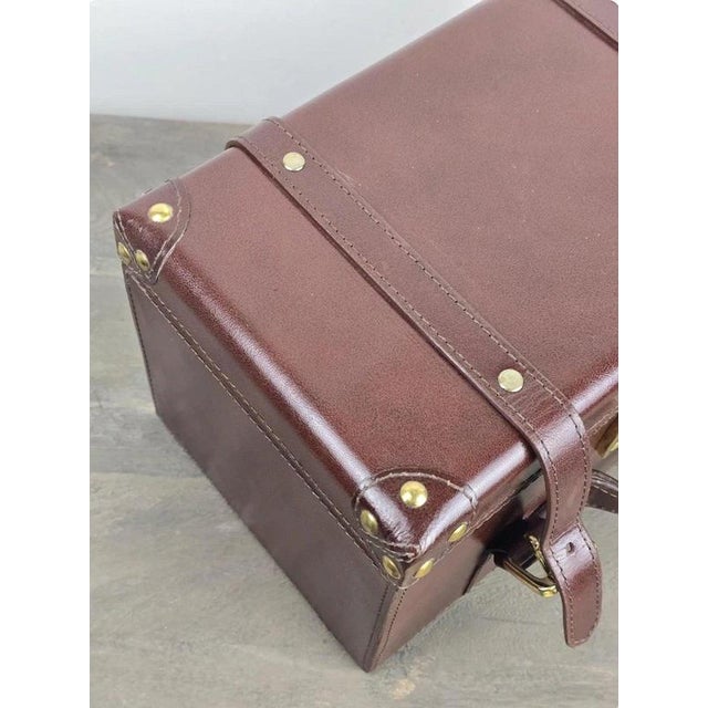 Vintage Brown Leather Storage Trunk with Brass Hardware | Chairish