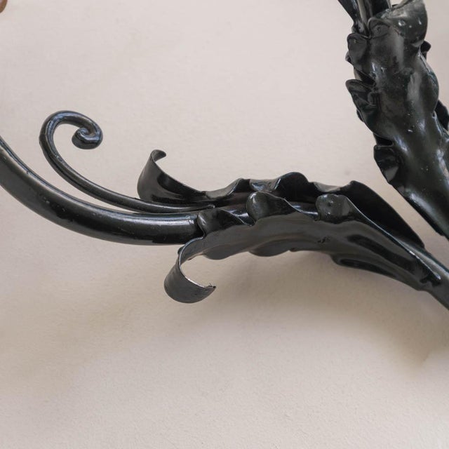 Wood 1940s French Floral Painted Iron Sconces - a Pair For Sale - Image 7 of 10