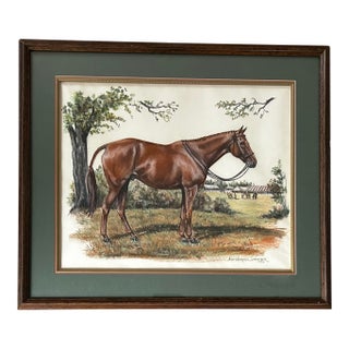 Vintage Large Framed Original Pastel Portrait of a Show Horse For Sale