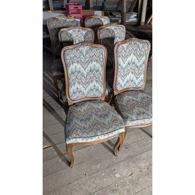 Henredon Louis XV French Provincial Dining Side Chairs in Flame-Stitch Upholstery, Set of 6 For Sale - Image 12 of 18