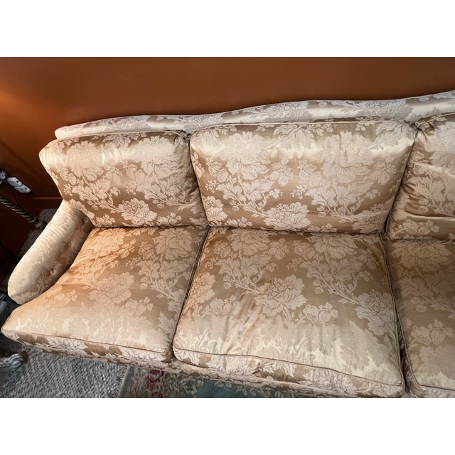 Textile Mid 20th Century Kittinger Damask 3 Cushion London Style Sofa For Sale - Image 7 of 7