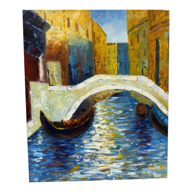 1980s Original Oil Painting - Venice Canal Scene For Sale
