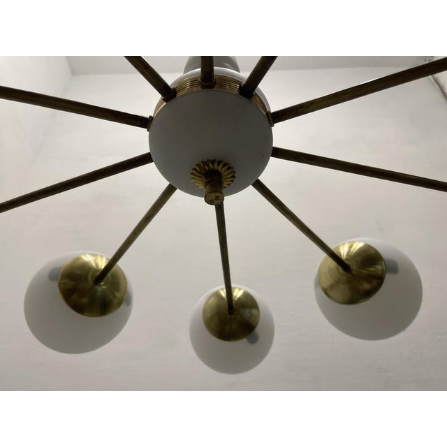 Sputnik 10-Light Chandelier in Opaline Glass and Brass, 1960s For Sale - Image 10 of 13