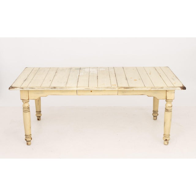 Provincial Distressed White Painted Pine Dining Table For Sale - Image 10 of 13