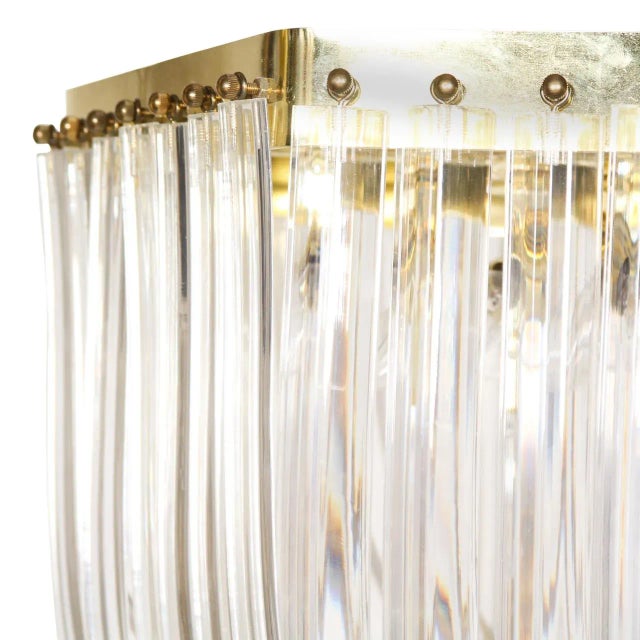 Vintage 1930s Carlo Nason Style Hollywood Regency Brass Gold Lucite Ribbon Loop Chandelier For Sale - Image 4 of 7