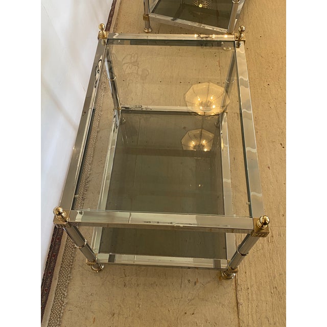 Modern Chrome Glass & Brass End Tables-a Pair For Sale - Image 10 of 11