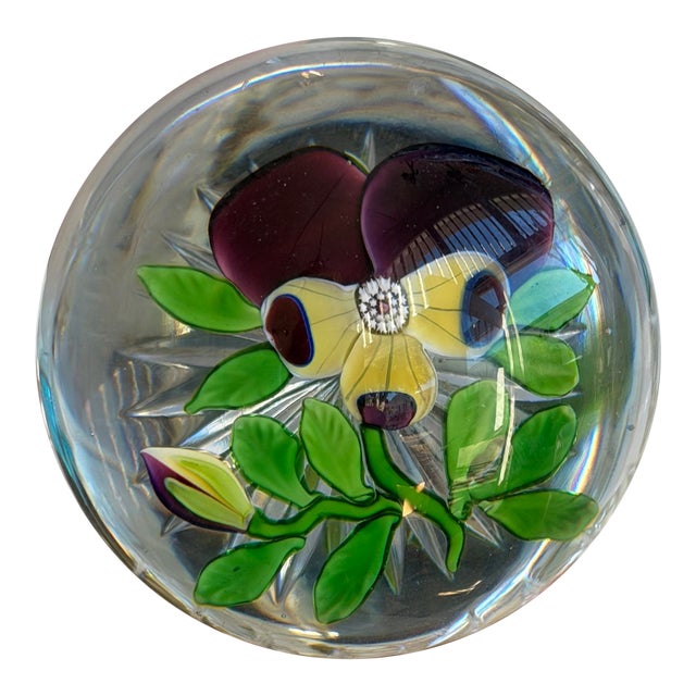 Rare Antique Baccarat Purple Pansy Lampwork Paperweight For Sale