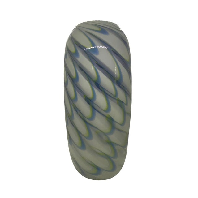 Vintage Hand Blown Blue Green White Swirled Art Glass Vase by Eastern Art Glass For Sale - Image 4 of 13