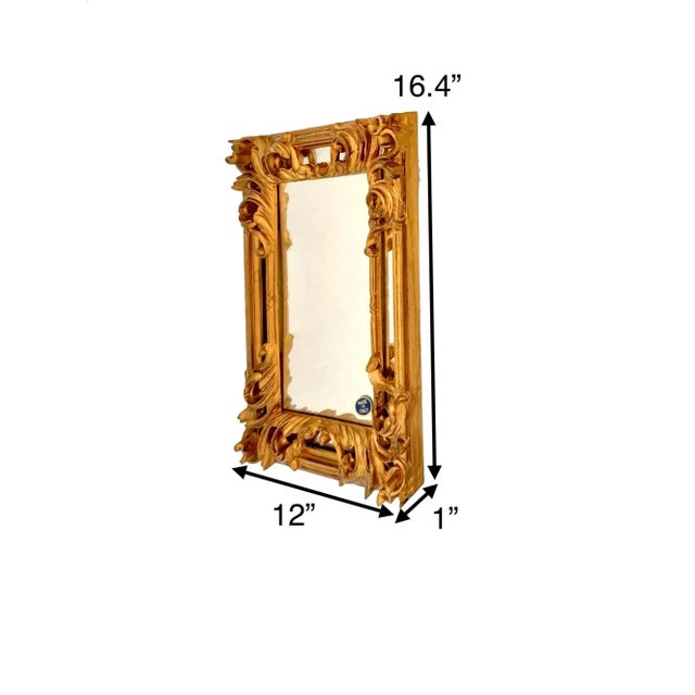 Mid-Century Modern Mid-Century Modern Italian Rococo Gold Leaf Wall Mirror, Gilded Frame, 16"h For Sale - Image 3 of 7