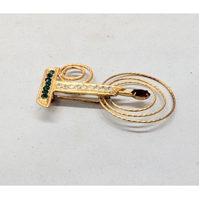 Mid-Century Modern Vintage 1960s Signed Napier Goldtone Rhinestone Candle Brooch For Sale - Image 3 of 9