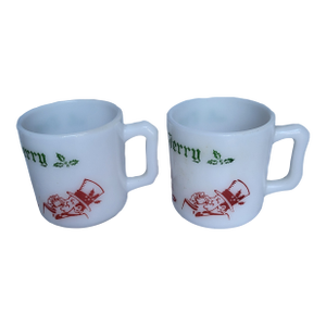 1930s Christmas Holiday Tom and Jerry Milk Glass Mugs