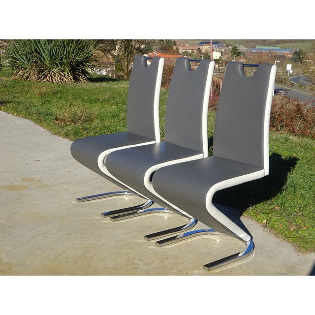 Modern Zig Zag Chairs with Chrome Base, 2000s, Set of 3 For Sale - Image 3 of 18