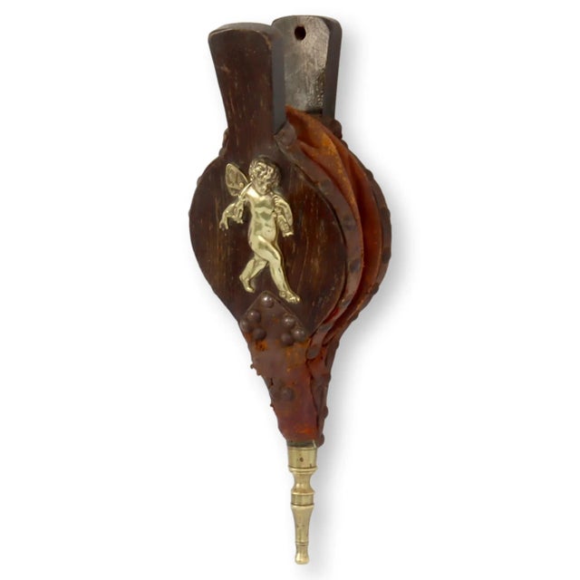 Farmhouse 19th Century Fireplace Bellow with Cherub For Sale - Image 3 of 4