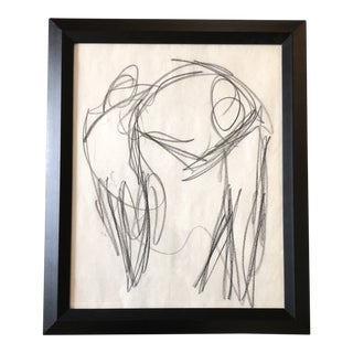 Original Vintage Double Figure Abstract Charcoal Study Drawing Black Frame For Sale