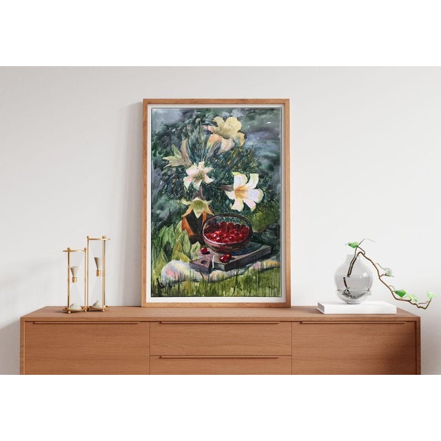 Impressionist Watercolor Painting Flowers and Fruits Unknown Artist For Sale - Image 3 of 11