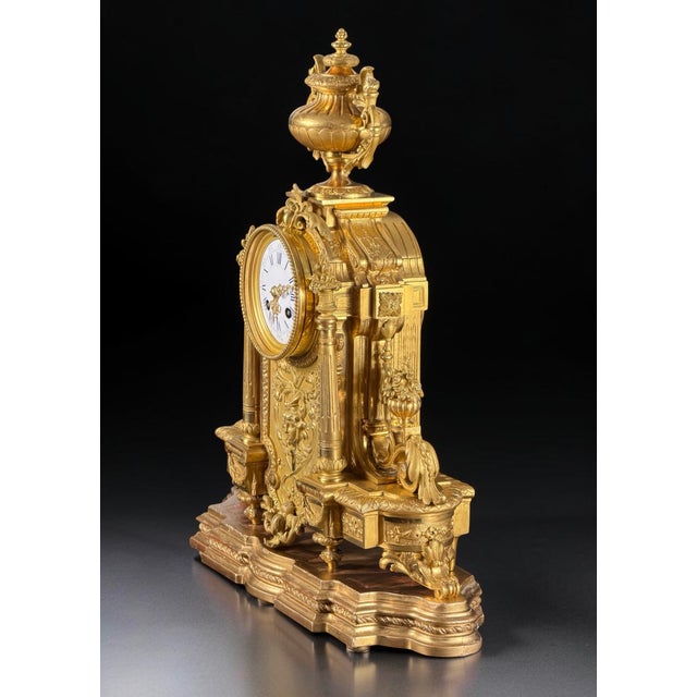French Napoleon III Gilt Bronze Clock Garniture with Japy Frères Movement, France, Set of 3 For Sale - Image 3 of 18