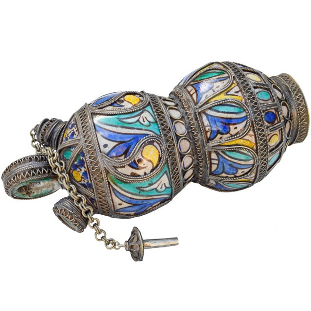 Metal Antique Andalusian Ceramic Silver-Inlaid Decorative Accent For Sale - Image 7 of 9