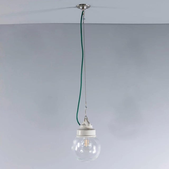 Round Clear Glass Pendant Lamp, 1950s For Sale - Image 6 of 13