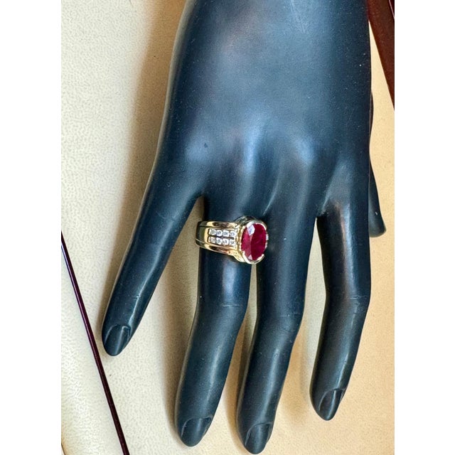 AGL Certified 3.5 Carat Burma Ruby & Diamond Ring in 18 Karat Yellow Gold Ring For Sale - Image 10 of 18