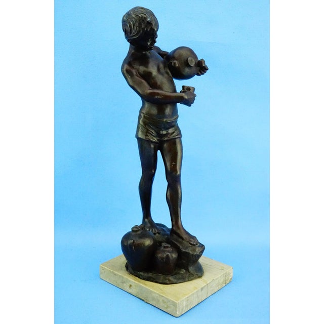 Brown Large 20th Century Antimony Water Carrier Sculpture with Marble Base, Naples, Italy For Sale - Image 8 of 18