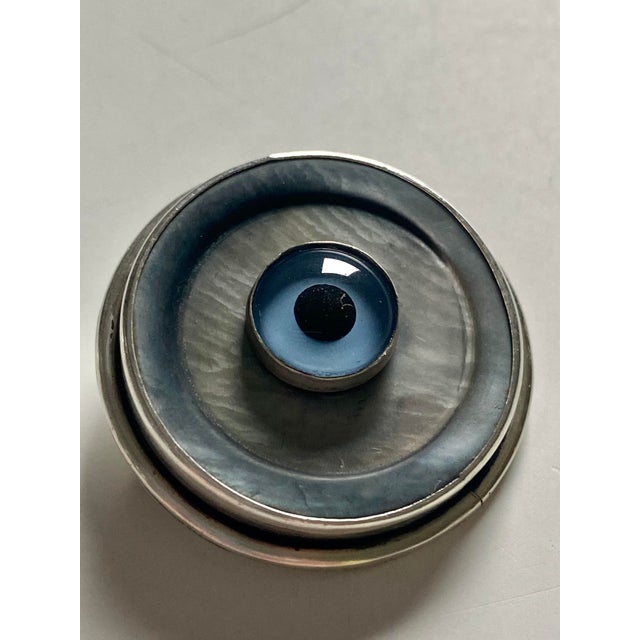 Brown Sterling Silver Evil Eye Brooch Pin Amulet Wood Display Pedestal (Cabinet of Curiosities) For Sale - Image 8 of 11