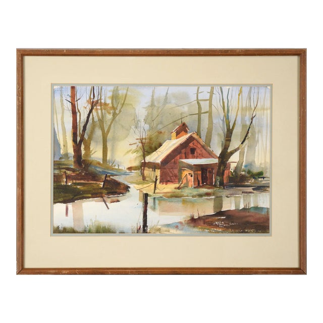 650 the Fishing Shack, Landscape Watercolor by Floyd Town For Sale