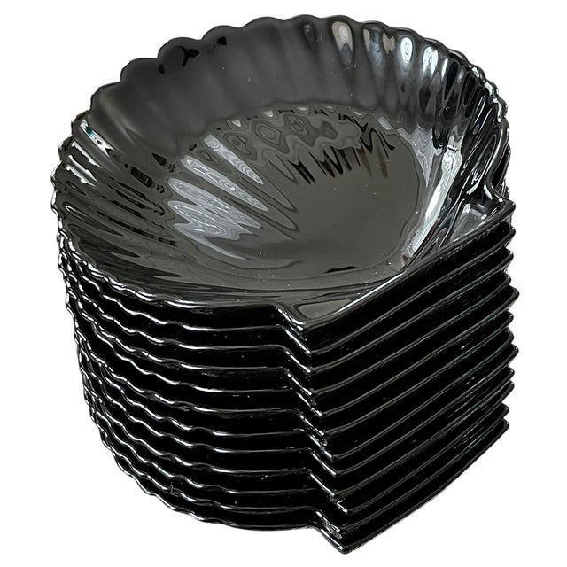 Glass Set of 12 Vintage Arcoroc France "Coquillage" Black Glass Shell Dishes, Circa 1960s For Sale - Image 7 of 13