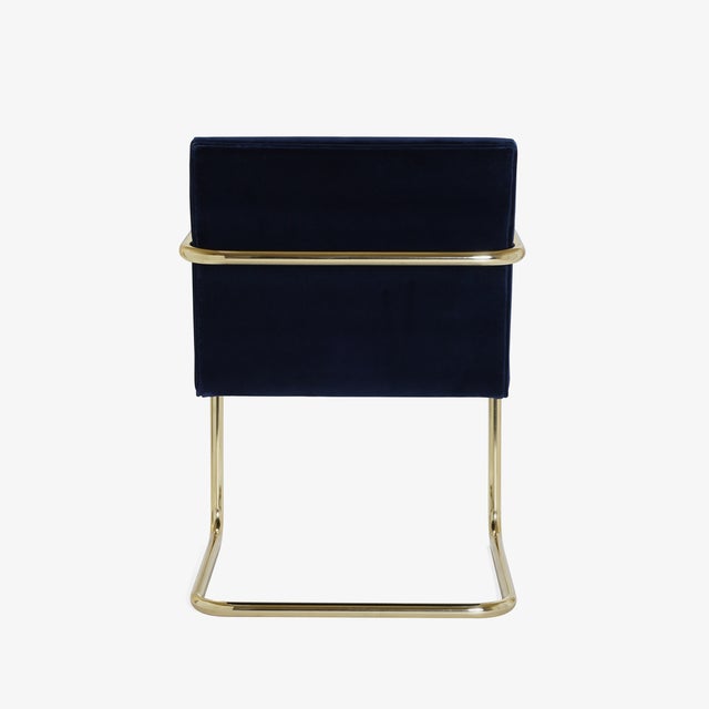 Brno Tubular Chairs in Navy Velvet & Polished Brass - Set of 6 For Sale In New York - Image 6 of 11