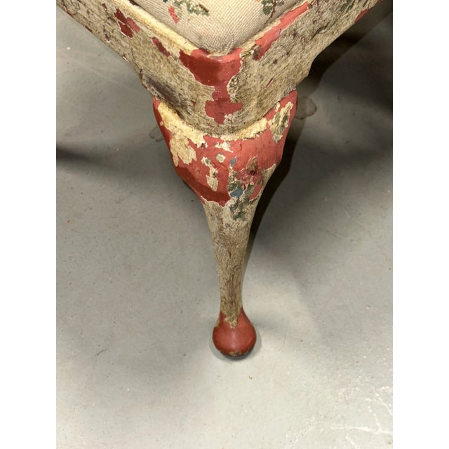 1920s Set of 8 Painted Chippy Dining Chairs With Needlepoint Floral Seats For Sale - Image 4 of 12