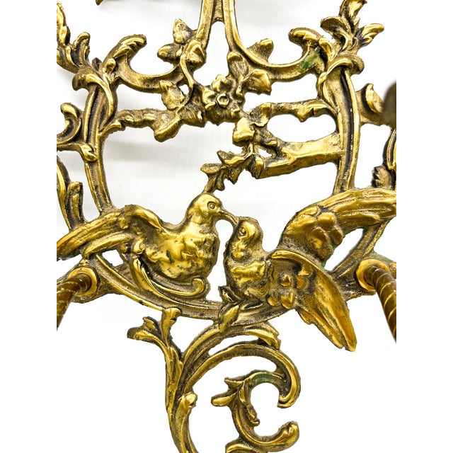 Pair of Vintage Cast Brass Lovebird Wall Candle Sconces – Hollywood Regency / French Country For Sale - Image 11 of 15