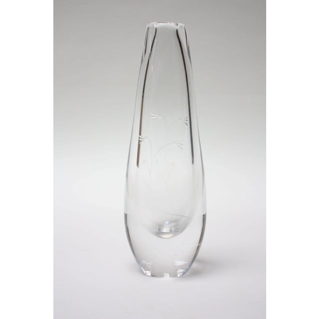 Kosta Boda Blown Glass Vase With Floral Etching For Sale - Image 9 of 9