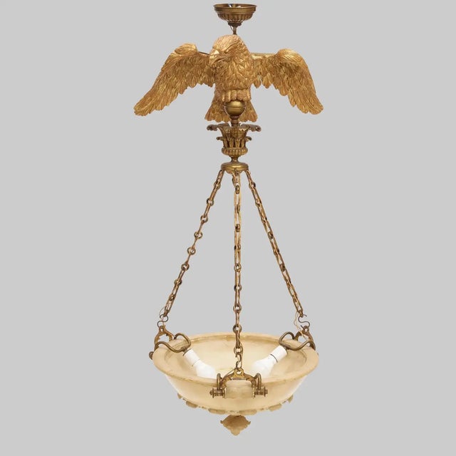 19th Century Late Regency Alabaster and Giltwood Chandelier For Sale - Image 4 of 5