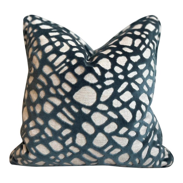Custom Teal Velvet Burnout Pillow (2 Available, Price Per Pillow) For Sale